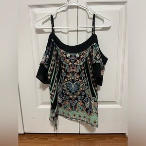 New York & Company Black Top with Multicolor Pattern